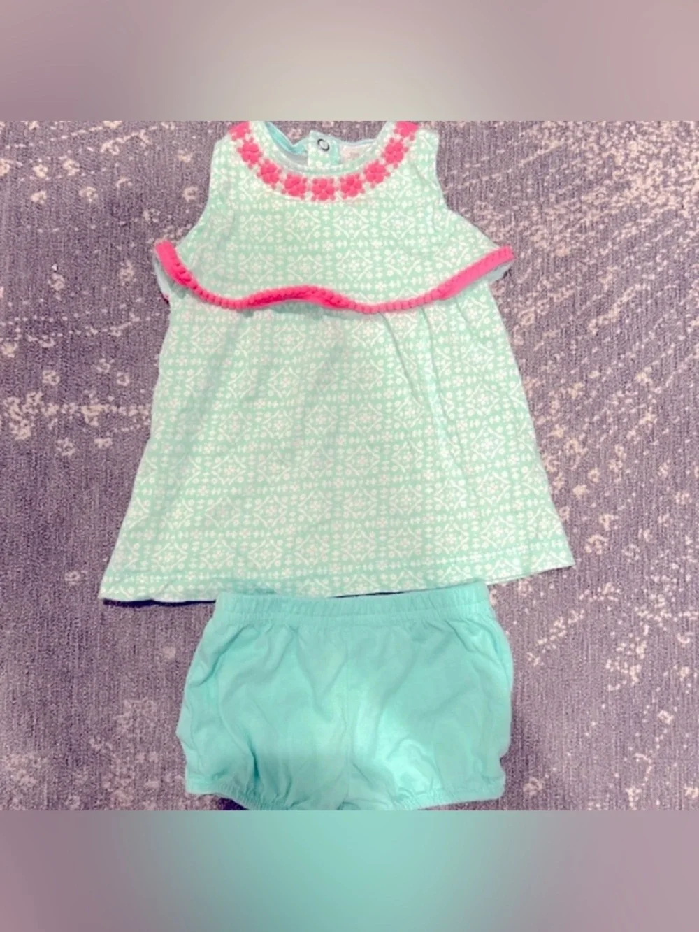 Carter’s Baby Girls Hot Pink/Mint Green/White Bubble 🫧 Short/Tank Set Si…
